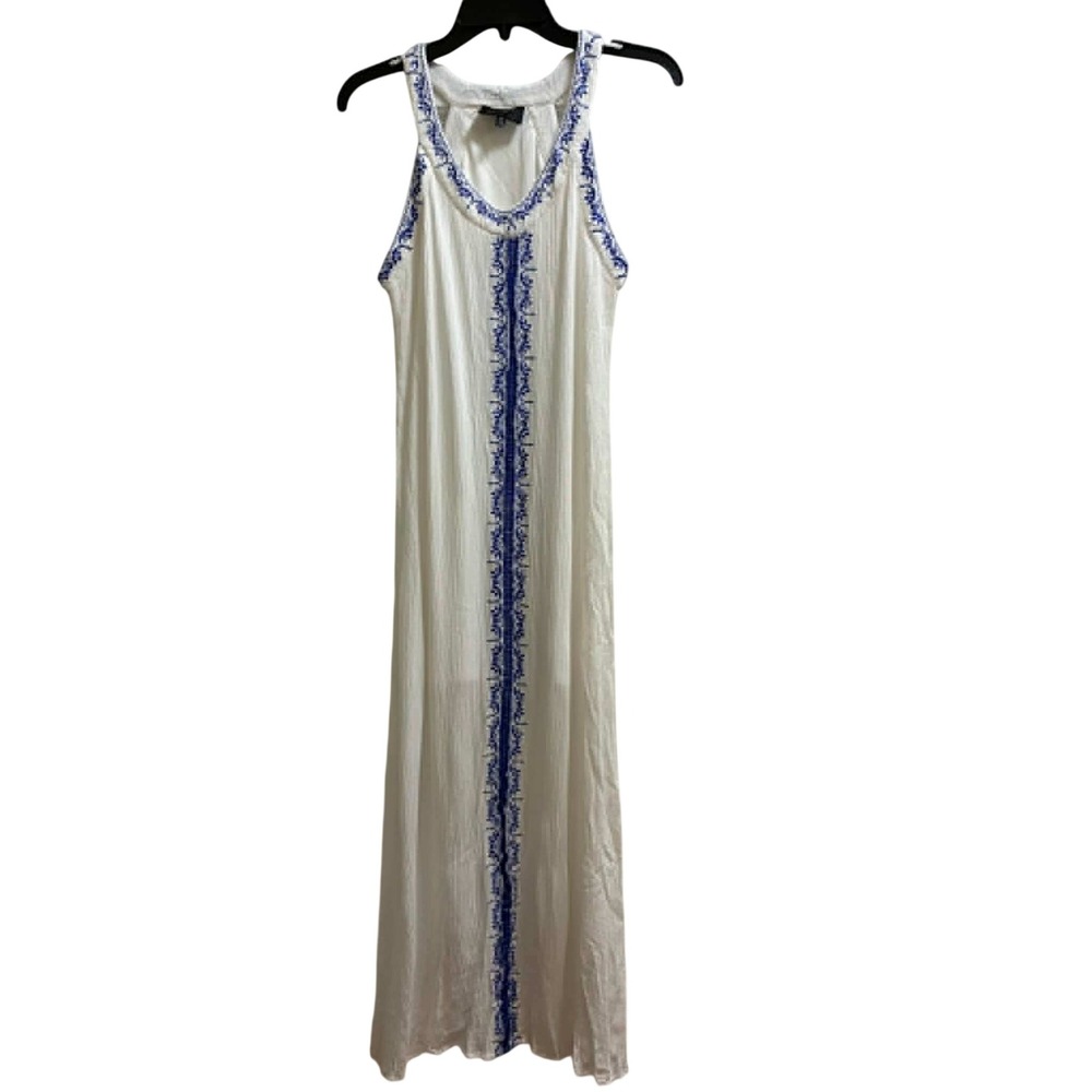 Romeo + Juliet Couture Maxi Dress Womens M White Blue Embroidered Boho Coastal